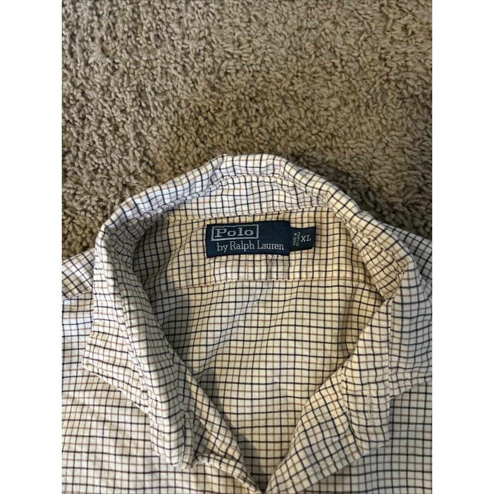 VTG Polo Ralph Lauren Mens XL  Brown Plaid Long Sleeve Button Up